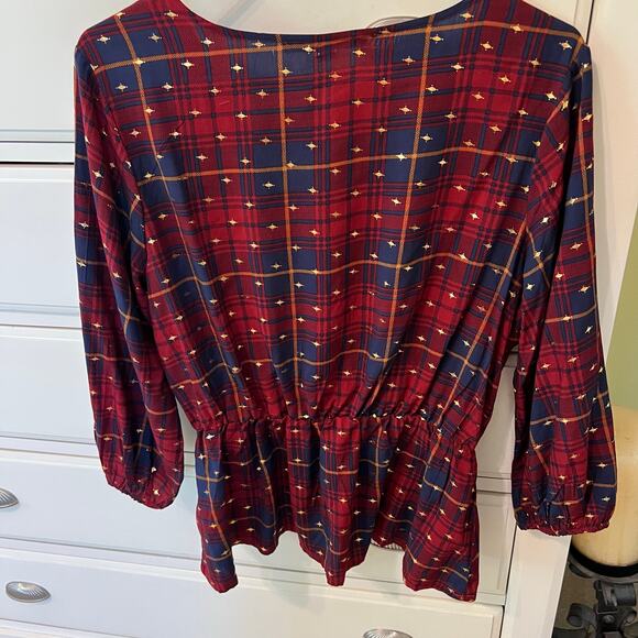 harve benard red & blue blouse women's size large concert festival - Picture 3 of 6